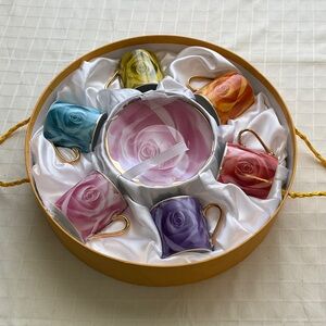Floral Porcelain Espresso/Tea Cup Set - Multicolor Rose Design